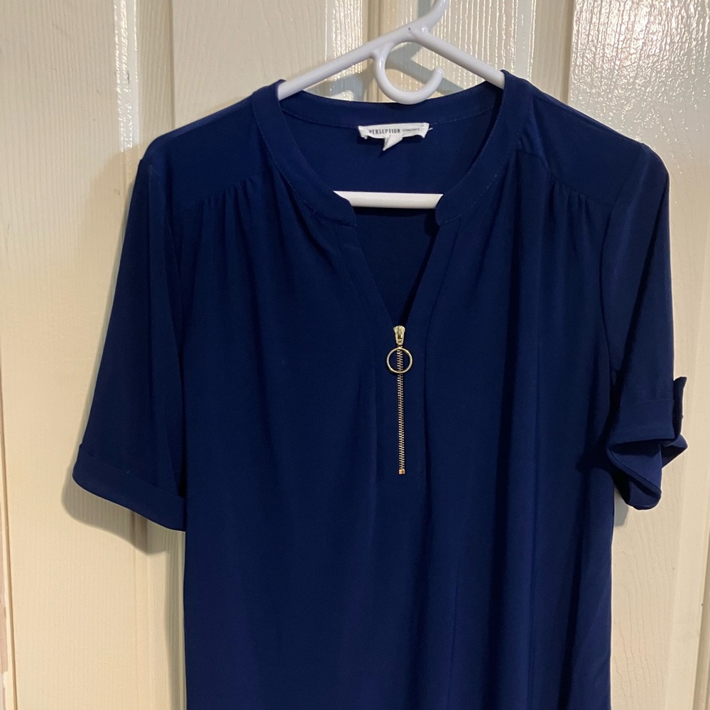 PerSeption Concept Royal Blue Blouse with Gold Zipper